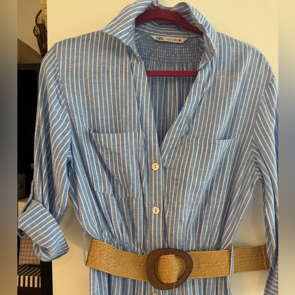 Zara Linen Blend Belted Shirt Dress - Picture 7 of 9